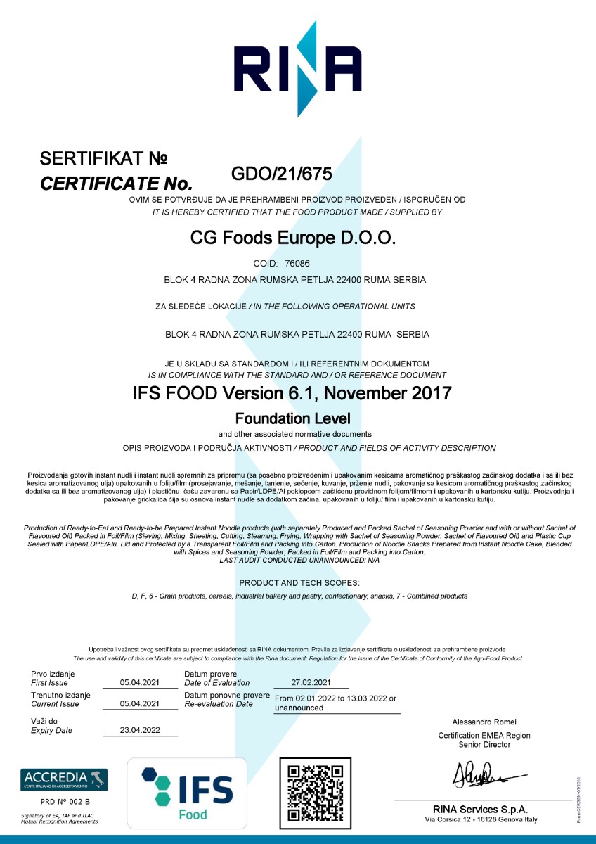 IFS Certificate -CG FOODS 2021 (Custom)